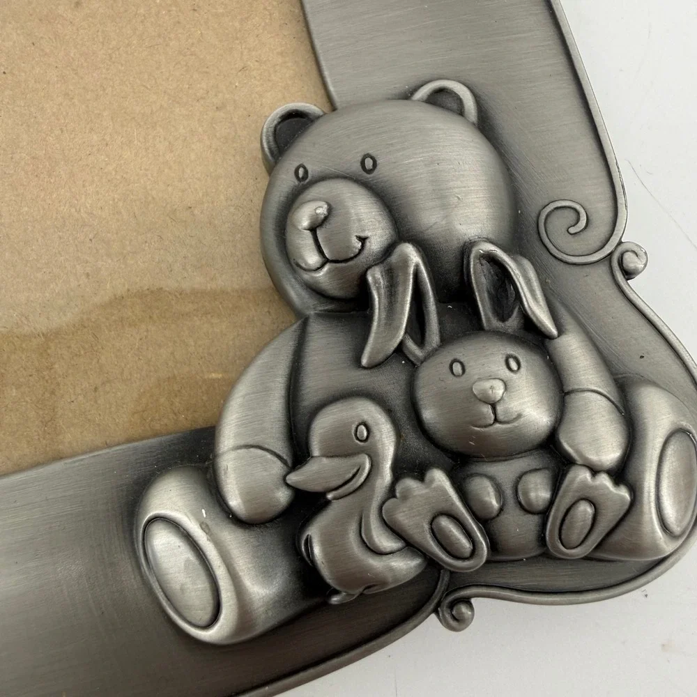 Green Tree Gallery Pewter Teddy Bear Bunny Duck 4x6 Picture Frame Silver Metal‎